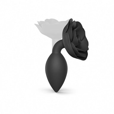 Black silicone butt plug with flexible rose-shaped tapered end Nudie Co