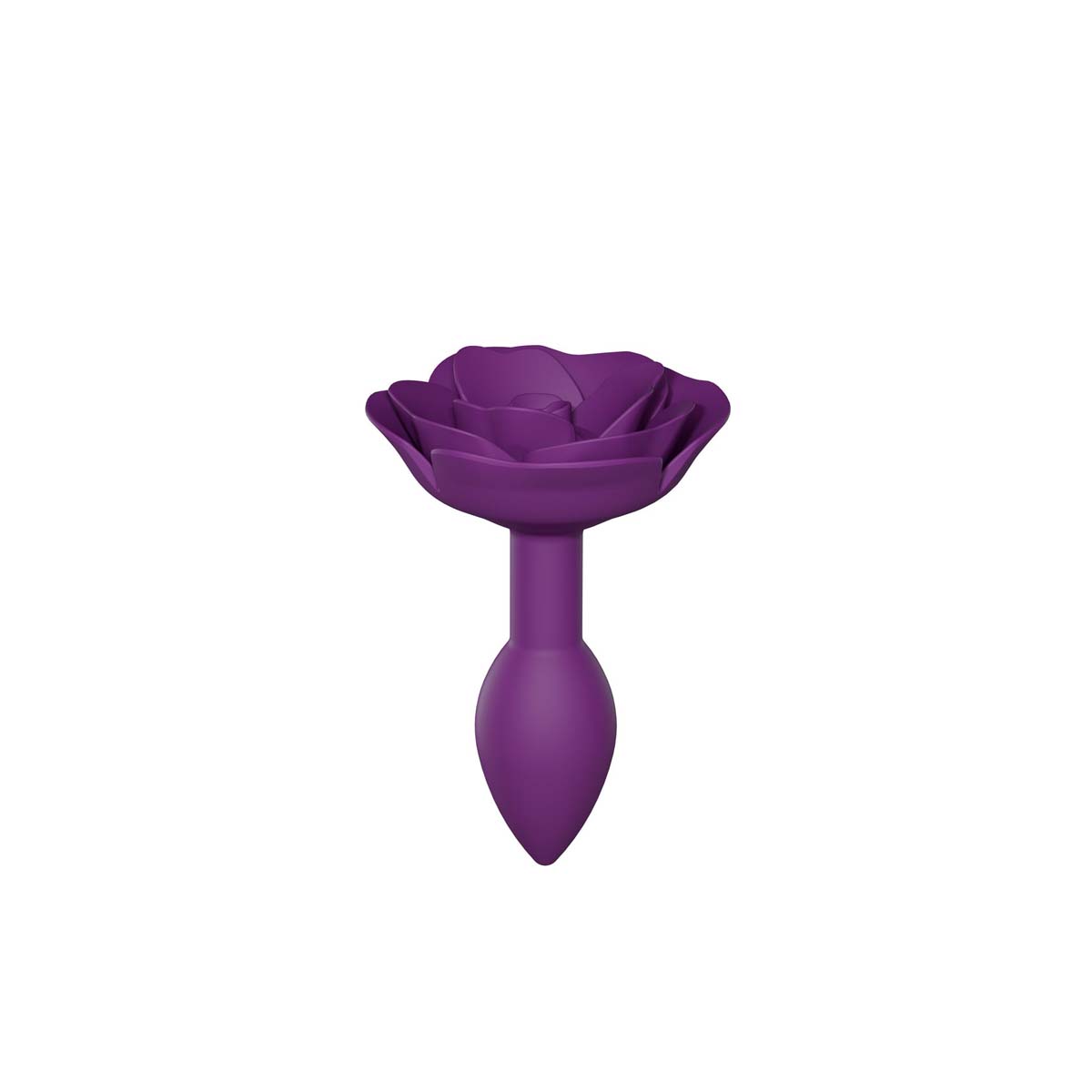 Purple silicone butt plug with rose-shaped tapered end Nudie Co