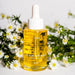Bottle of Momotaro Apotheca yellow Organic Tonic in glass bottle for vaginal wellness with fresh daisies Nudie Co