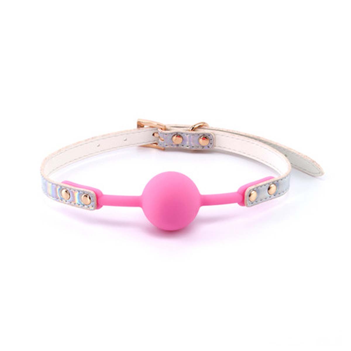 Holograpgic vinyl ball gag with pink silicone ball Nudie Co