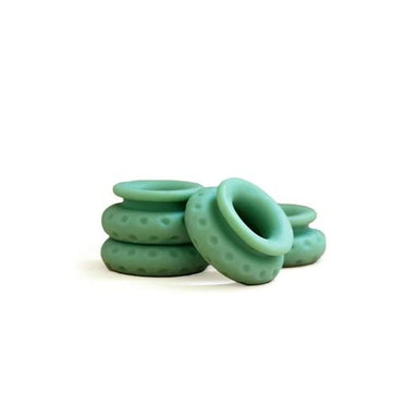 Stack of four wider green Ohnut rings for customisable penetration Nudie Co