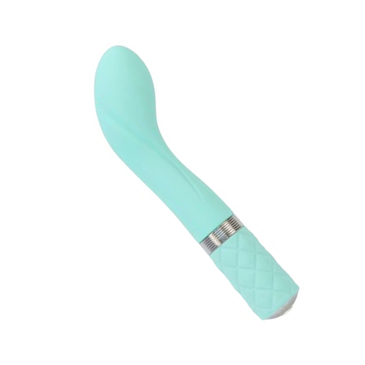 Bright teal G-spot vibrator with curved tip and padded handle Nudie Co
