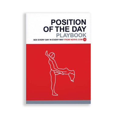 Cover image of Position Of The Day Playbook by Nerve.com with red background and white line figures of a man and a woman having sex Nudie Co