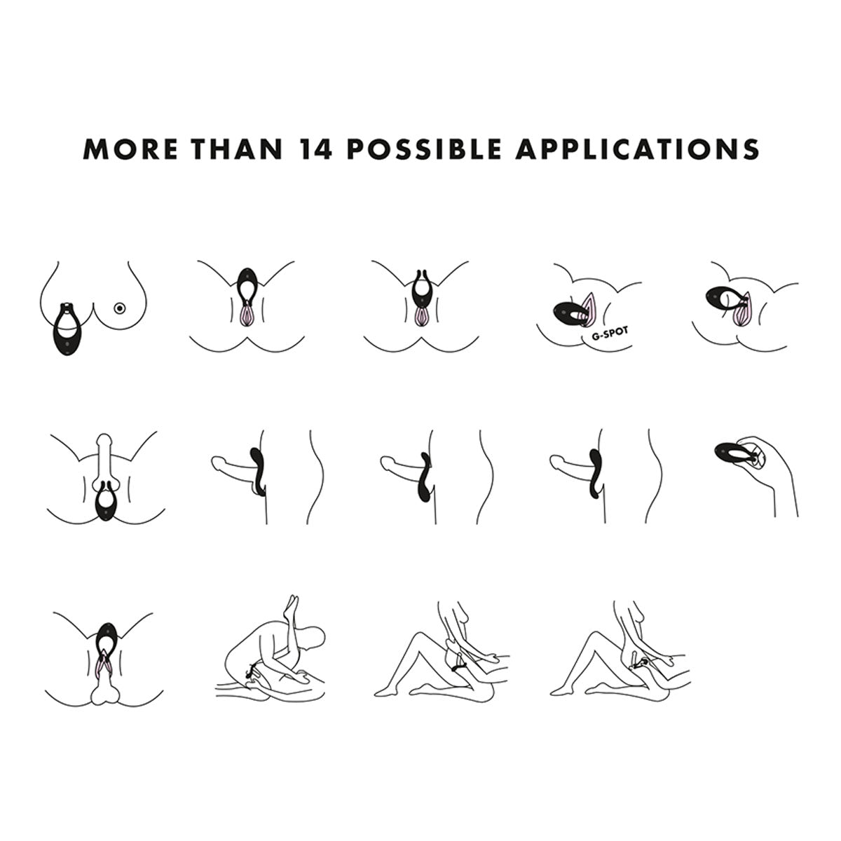 Illustrations of various uses with penis and vagina fpr Satisfyer endless love vibrator Nudie Co