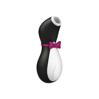Black and white penguin shaped air clitoral stimulator with red bow tie Nudie Co