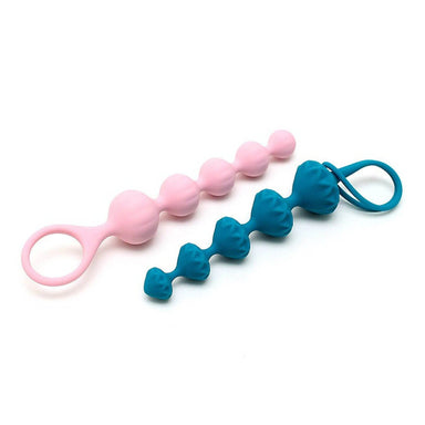 Set of two pink and blue textured silicone anal beads for anal play Nudie Co