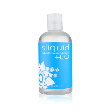 Large bottle of clear vegan intimate lubricant with blue label by Sliquid Nudie Co