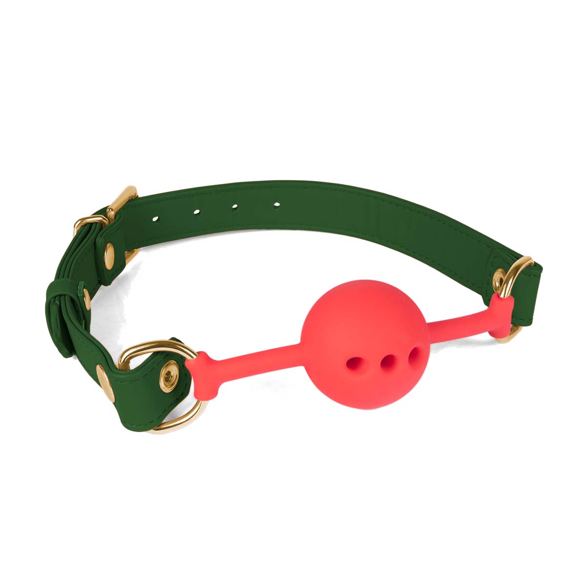 Green vegan leather gag with red ball Nudie Co
