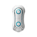Tenga Flip Orb Penis masturbation sleeve with white and blue ABS casing and transparent jelly-like sleeve Nudie Co