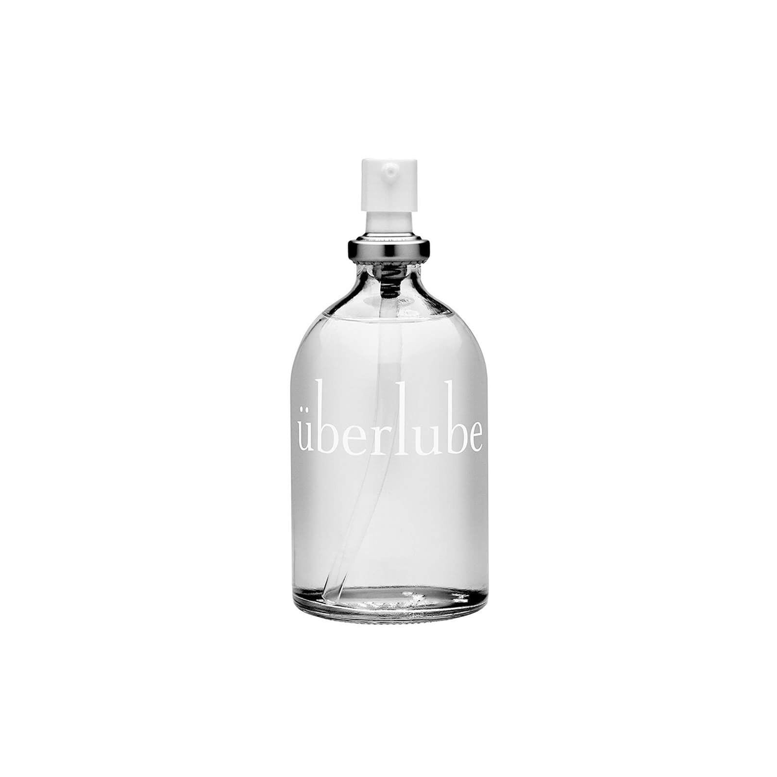 Bottle of überlube vegan silicone-based lubricant in a glass bottle Nudie Co