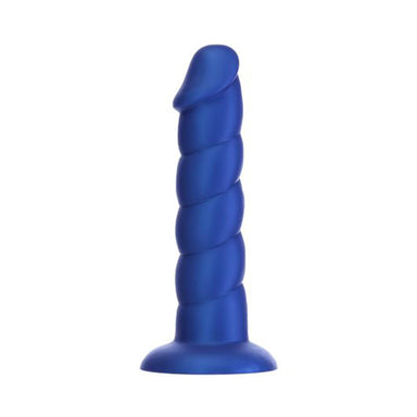 Blue silicone dildo with ribbed texture Nudie Co
